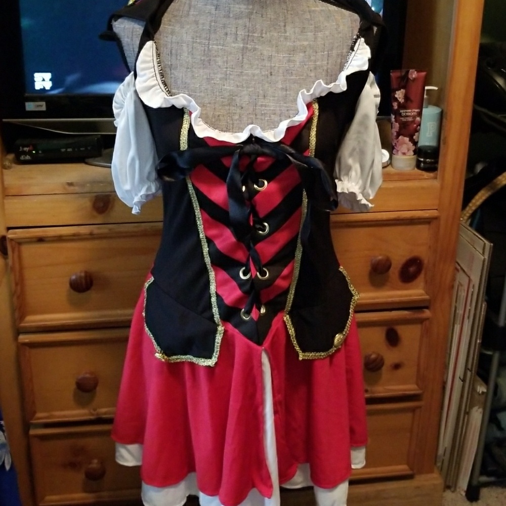 Women Other Black & Red Lace-Up Peasant Dress by